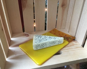 Fused Glass Cheese Tray Yellow Orange