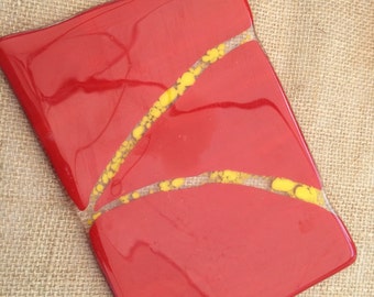 Fused Glass Cheese Tray Yellow Orange