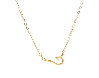 Fish Hook Necklace, Dainty Fishhook, Gold Necklace