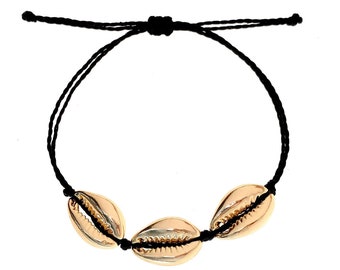Cowrie Shell Bracelet, Three Shells, Hawaii Jewelry