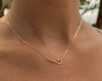 Fish Hook Necklace, Dainty Fishhook, Gold Necklace