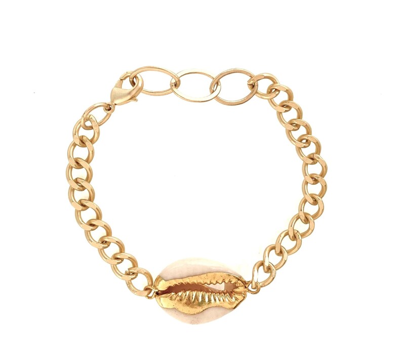 gold cowrie bracelet, chain bracelet, aloha, pyrite, hebrew shell, Hawaii jewelry, cowrie, gold bracelet, beach bracelet