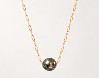 Tahitian Pearl Necklace, Floating Pearl, Hawaii Jewelry, Pearl Necklace