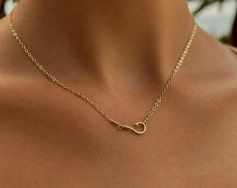 Fish Hook Necklace - Dainty Fishhook Necklace - Gold Necklace - Short Necklace - Handmade Hawaii Jewelry