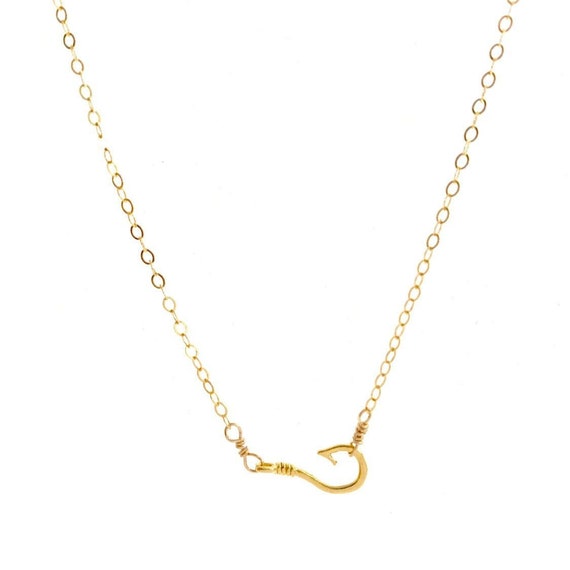 Fish Hook Necklace, Dainty Fishhook, Gold Necklace