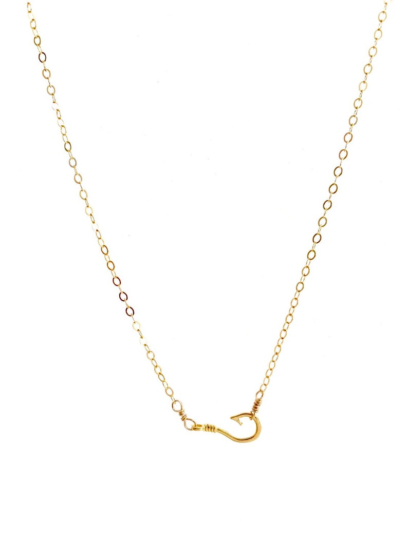 Fish Hook Necklace Dainty Fishhook Gold Necklace Etsy