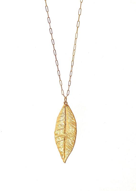 Maile Leaf Necklace Gold Dipped Kauai Made - Gold Dipped Maile Leaf Pendant