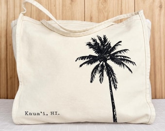 Kauai Coco Palm Tote Canvas Bag, Kauai, Hawaii