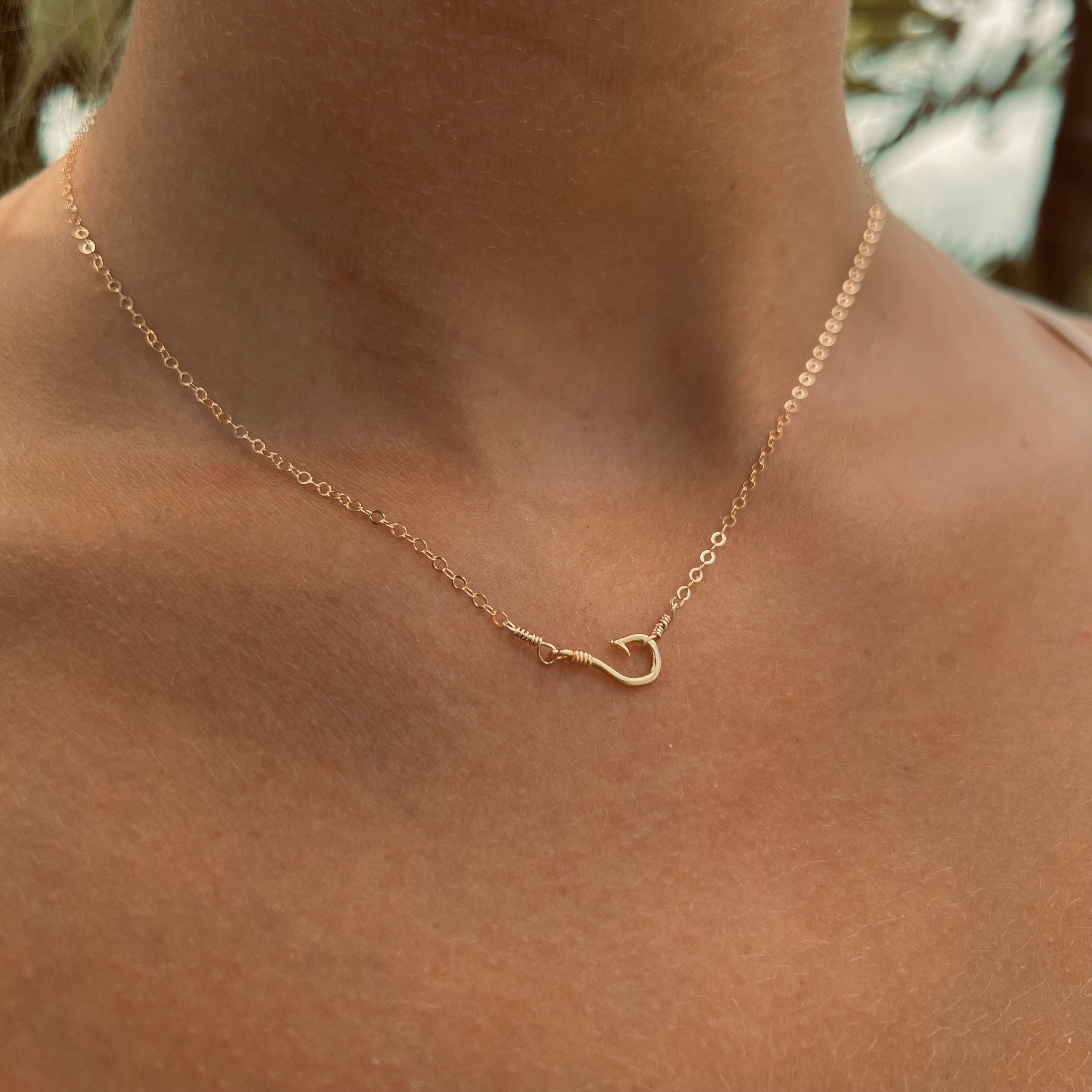 Fish Hook Necklace, Dainty Fishhook, Gold Necklace