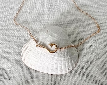 Fish Hook Necklace, Dainty Fishhook, Gold Necklace