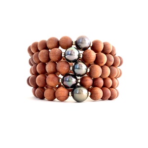 Tahitian Pearl Sandalwood Bracelet, Hawaii Jewelry