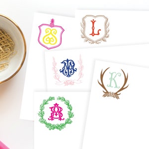 Personalized Stationery - Ornate Monogram with Crest | Flat Card | Traditional Antique Personalized Stationary Set | Notecards | Pen Pal