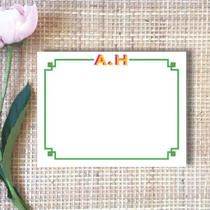 Personalized Stationery - Shadow Monogram + Fancy Border | Flat Card | Personalized Stationary Set | Monogram Notecards | Pen Pal