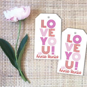 Love You! Pinks and Red Personalized Gift Tag/Luggage Tag | Valentine Hang Tag | Galentine Gift Wrap | Valentine&#39;s Day | XOXO