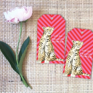 Cheetah Love Personalized Gift Tag/Luggage Tag | Handwritten Valentine Hang Tag | Galentine Gift Wrap | Valentine&#39;s Day