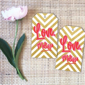 Love Personalized Gift Tag/Luggage Tag | Handwritten Valentine Hang Tag | Galentine Gift Wrap | Valentine&#39;s Day | Digital Glitter Paper