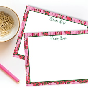Personalized Stationery - Elephant Pattern Note Card | Preppy Flat Card | Chinoiserie Stationary Set | Pink Red Green Notecard | Pen Pal