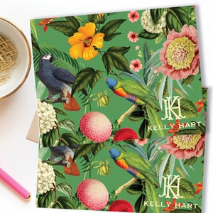 Vintage Parrot Note Card | Exotic Birds Folded Card | Parrot Floral Stationery Set | Monogram Notecard | Pen Pal Stationary