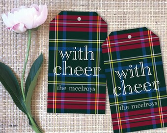 Tartan With Cheer - Personalized Holiday Gift Tag | Traditional Plaid Christmas Gift Vintage Monogram Family Hang Tag | Gift Wrap