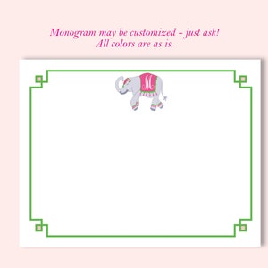 Personalized Stationery Elephant Monogram Note Card Preppy Flat Card Chinoiserie Stationary Set Pink Green Notecard Pen Pal image 2