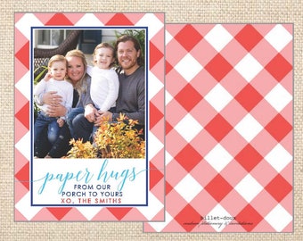 Paper Hug - Quarantine Card | Porch Portrait | Buffalo Check | Thinking of You Card | Miss You | Paper Hug Photo Card