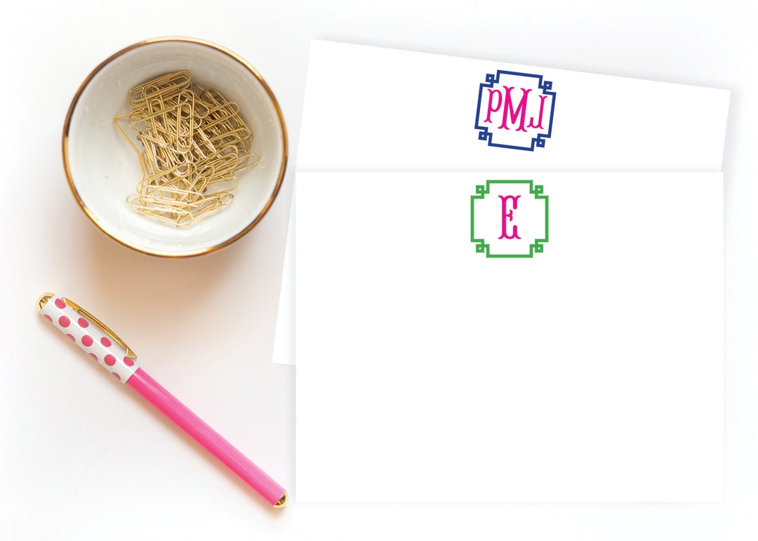 Personalized Stationery - Fancy Border Monogram Note Card | Flat Card ...