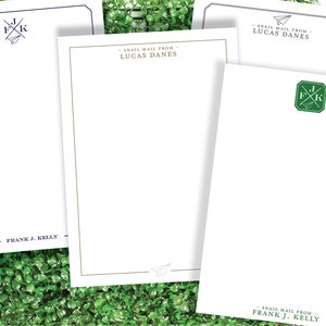 Snail Mail Men&#39;s  Collection Note Card, Personalized Notecards, Monogram Stationery, Custom Thank You Notes, Men&#39;s Stationery, Notecards