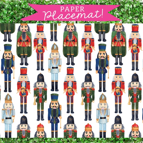 Nutcracker Christmas Paper Placemats/Holiday tablescape/Christmas placemats/red green blue gold tartan/Christmas Entertaining