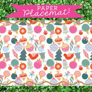 Jolly Christmas Ornaments Paper Placemats/Holiday tablescape/Christmas placemats/Christmas Entertaining