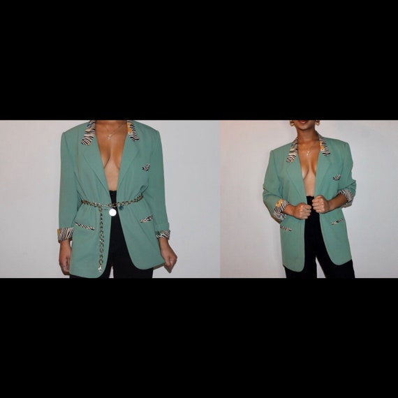 VTG 80s Teal Animan Print Blazer