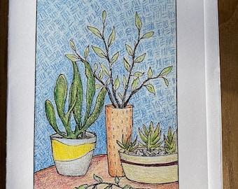 Plant Trio, Blank Greeting Card
