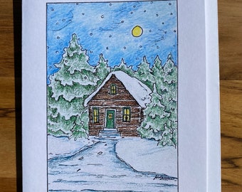 Winter Cabin, Blank Greeting Card