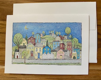 Small Town, Blank Greeting Card (Smtown)