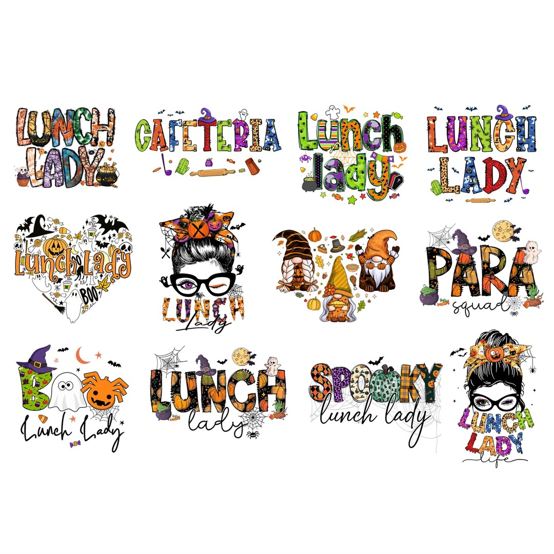 12 PNG Halloween Lunch Lady Bundle File Spooky Lunch Lady Etsy