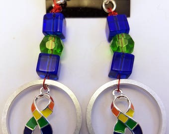 Pride ribbon computer hard drive spindle ring earrings