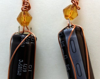Wire wrapped capacitor earrings