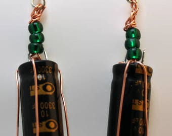 Wire wrapped capacitor earrings