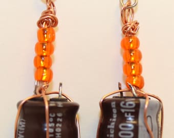 Wire wrapped capacitor earrings