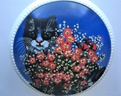 Cat Trinket Box Vintage Villeroy Boch Trinket Box Collectible Porcelain Box Fine Porcelain Kitty Cats and Flowers Made in West Germany