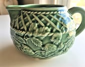 Vintage Ceramic Pitcher Small Green Pitcher Creamer Green Strawberry Pattern Home Decor Tableware Made in Portugal Free Shipping