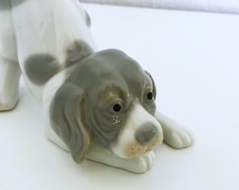 Porcelain Beagle Figurine; Playful Puppy