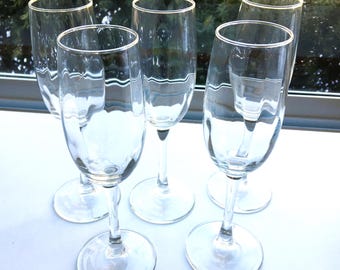 Champagne Flutes or Glasses; Set of Five; Crystal Stemware; Barware