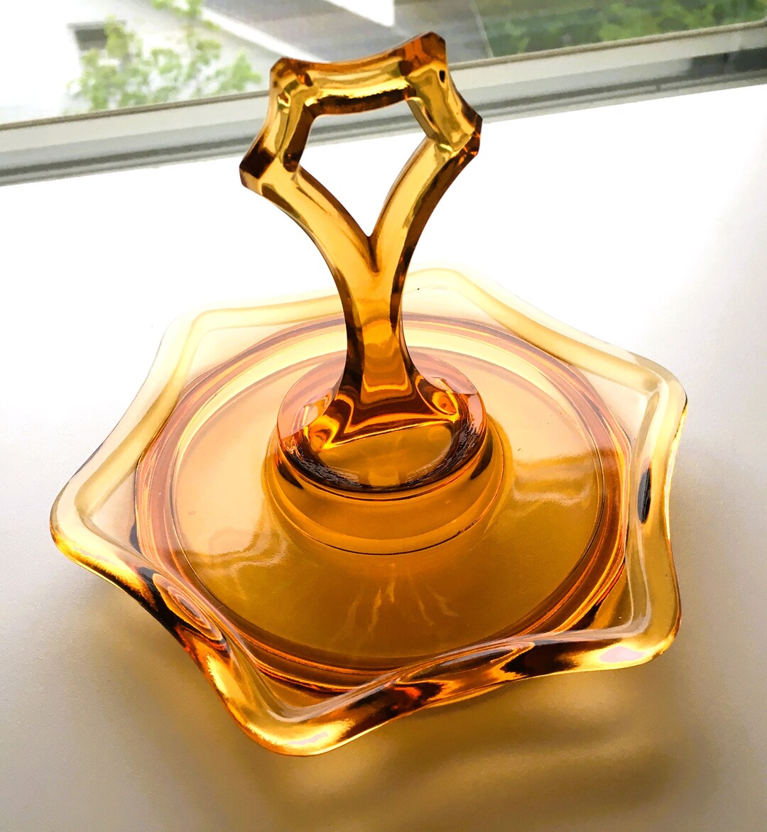 Cookie Serverstar Shaped Amber Glass Serving Tray With Center