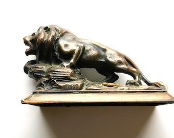 Vintage Lion Figurine; Copper Lion Paperweight; Lions International; Leo Birthday. Lion Collection