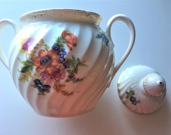 Covered Porcelain Sugar Bowl, MZ Altrolau, Multi-Colored Floral Pattern, Excellent Condition, Made in Czechoslovakia