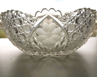 Cut Clear Crystal Bowl, Collectible Glass Centerpiece Bowl, Floral Design