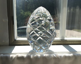 Vintage Faceted Clear Crystal Egg Paperweight; Collectible Egg; Desk Accessory