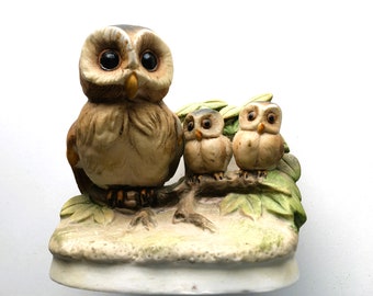 Vintage Owls|Mama and Baby Owls Figurine|Owlets Figurine|Golden Crossed Swords Mark|Marked and Numbered|Owl Collection|Gift for Mother