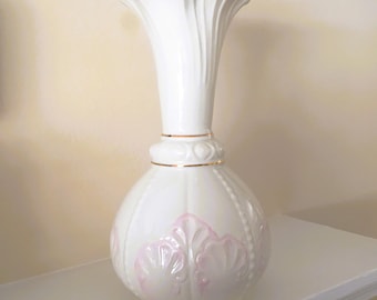 Belleek Vase; Pink and Gold Trim; Blue Mark; Irish Bone China; 1990's; Made in Ireland