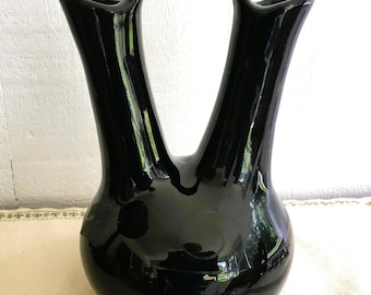 Etched Blackware Wedding Vase; Home Decor; Handcrafted